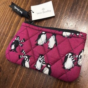 NEW Vera Bradley Quilted coinpurse zip pouch PLAYFUL PENGUINS CABERNET Red/White